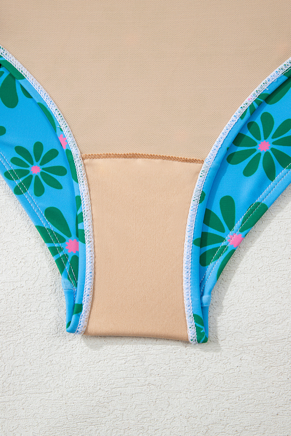 Orange Floral Colorblock Buttoned Décor Front Spaghetti Straps Teddy Swimsuit