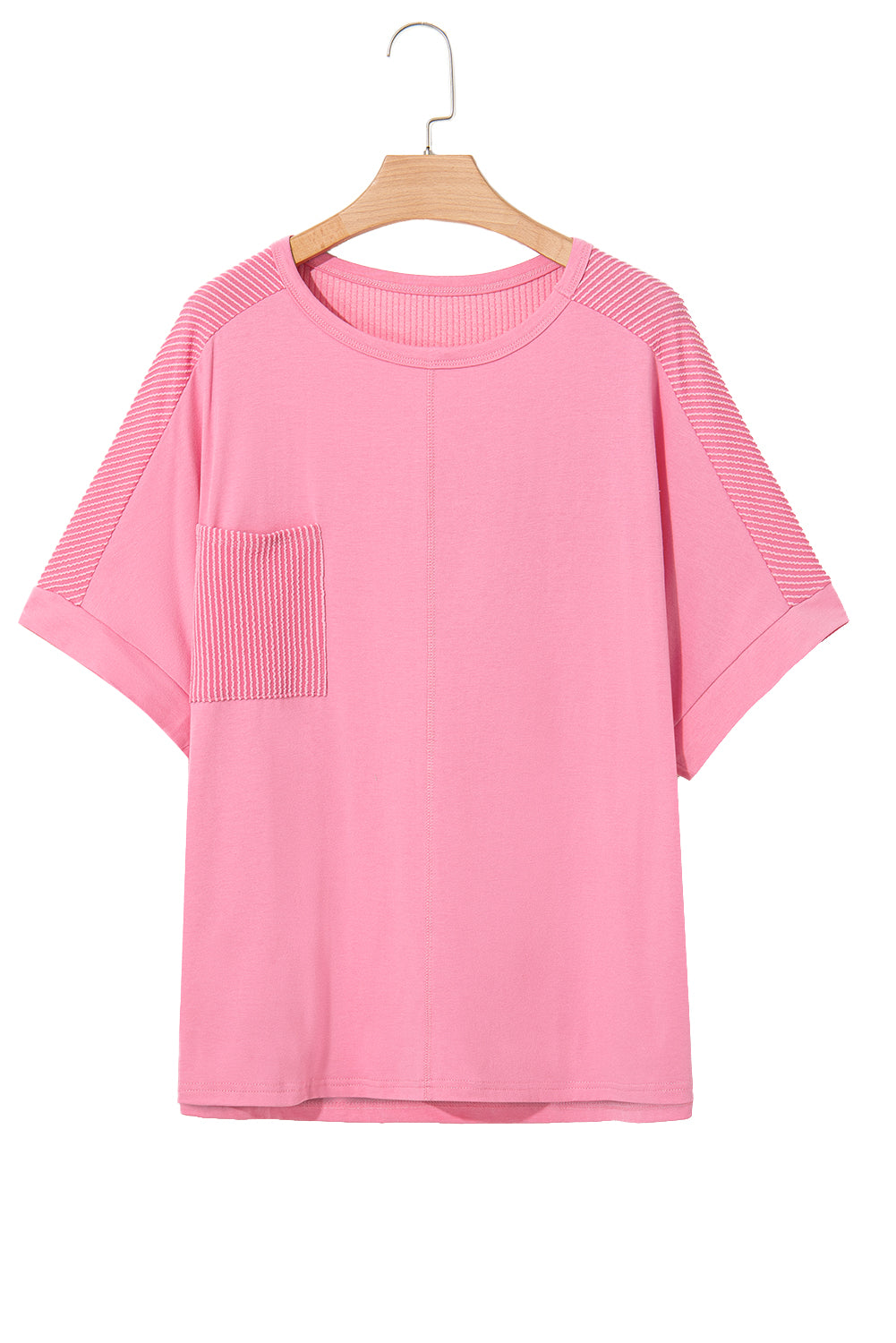 Bonbon Corded Patchwork Pocketed Plus Size T Shirt