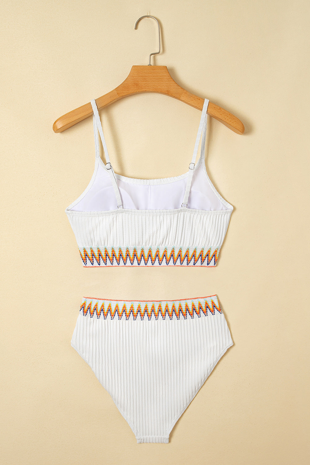 White Textured Contrast Banding Bikini High Waist 2pcs Swimsuit