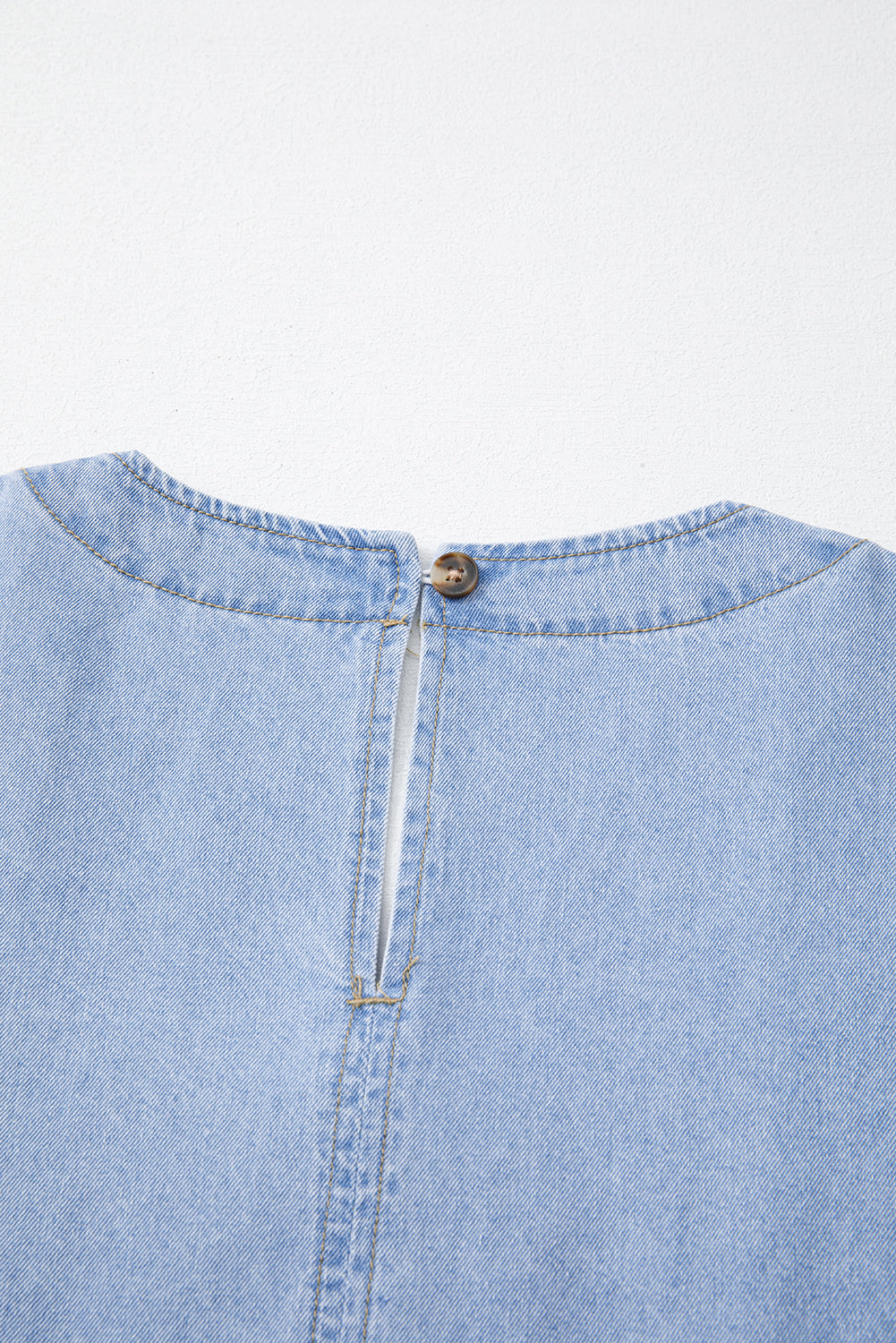 Beau Blue Denim Button Detail Babydoll Square Neck Mini Dress