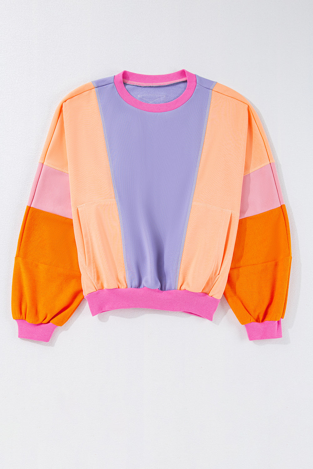 Orchid Petal Colorblock Patchwork Exposed Stitching Oversize Top