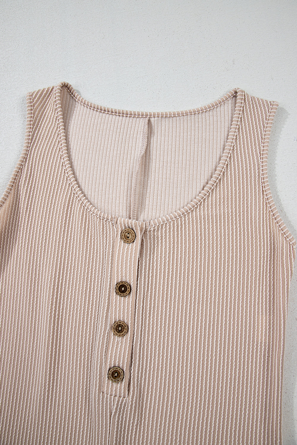 Parchment Corded Knit Side Pockets Buttoned Sleeveless Romper