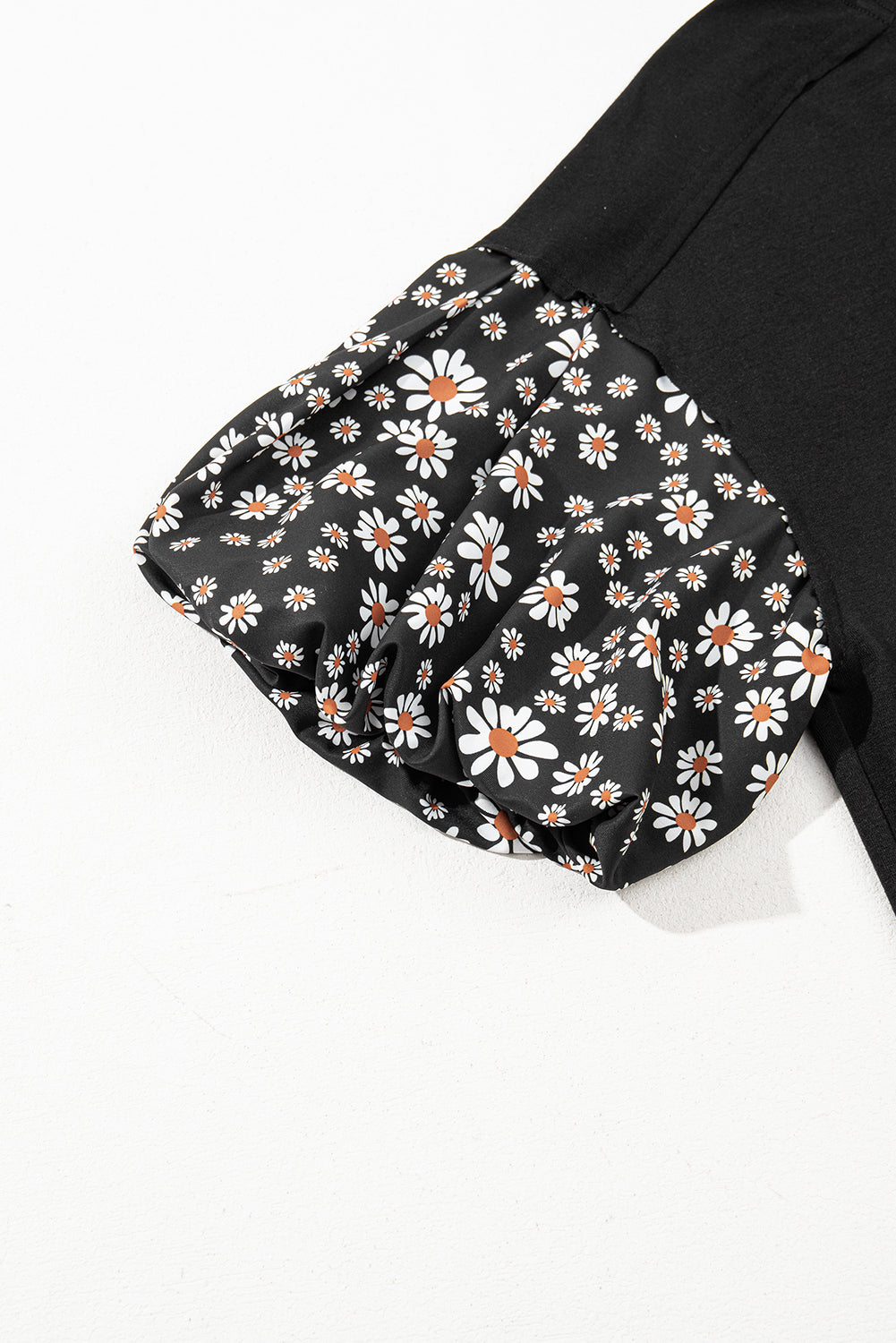 Black Contrast Floral Puff Sleeve Oversized Top