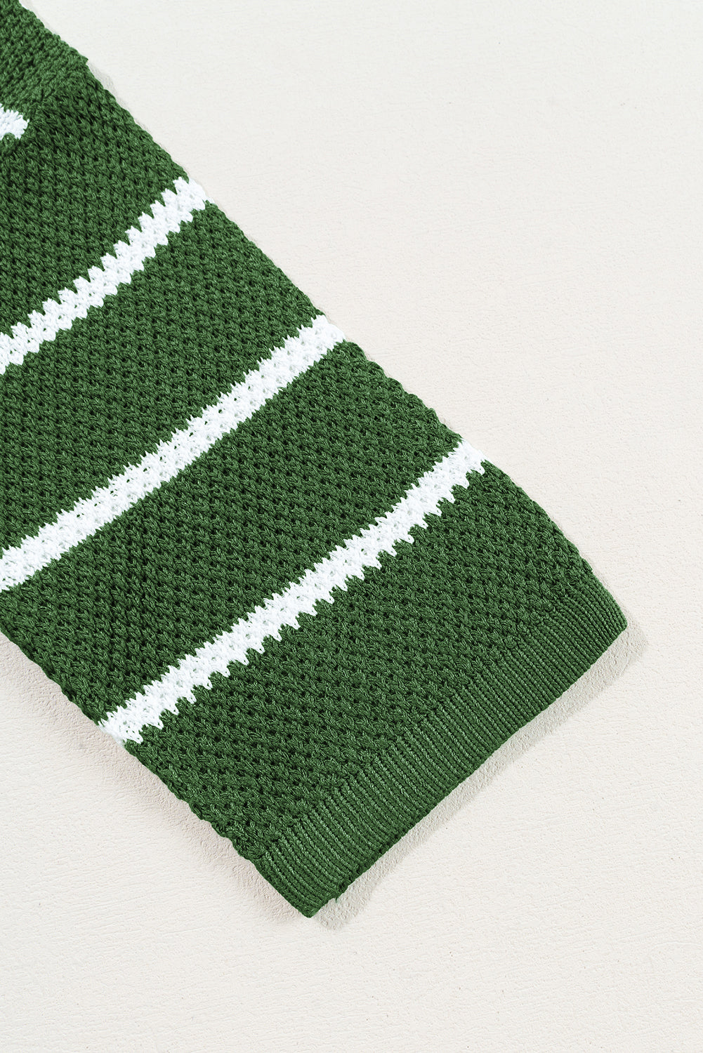 Green Stripe Henley Buttoned Placket Drop Shoulder Bracelet Sleeve Knit Sweater Tee
