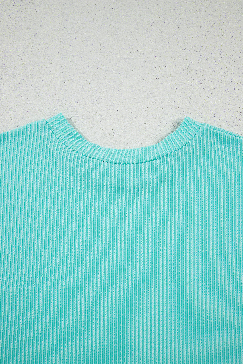 Light Blue Corded Knit Color Block Pocketed Crew Neck T Shirt