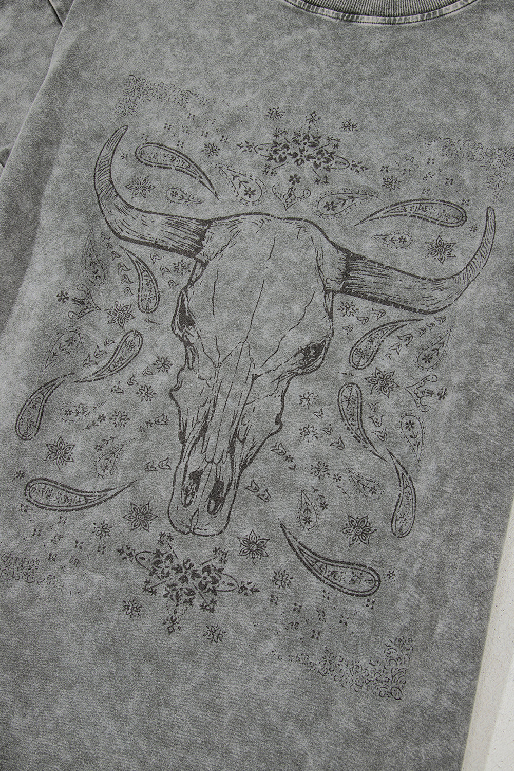 Light Grey Western Steer Head Tie Dye Print Crew Neck T Shirt