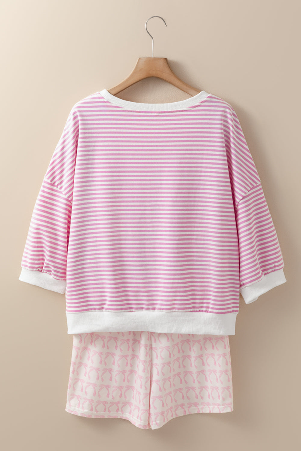 Pink Striped 3/4 Sleeve Drop Shoulder Top